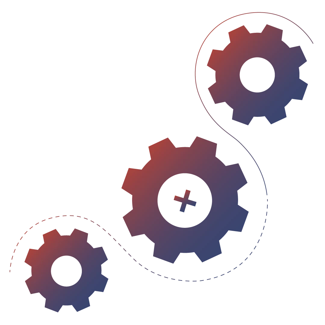 HFK1676 Illustration eines Prozesses. Zeigt eine Person, die eine Linie um Zahnräder herum mahlt.