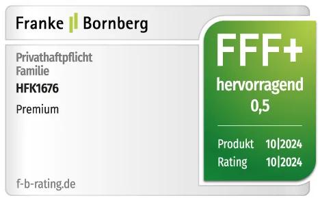 HFK1676 Auszeichnung für Privathaftpflichtversicherung für Familie von Franke Bornberg. Ausgezeichnet mit FFF+, der Note hervorragend.