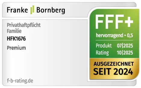 HFK1676 Auszeichnung für Privathaftpflichtversicherung für Familie von Franke Bornberg. Ausgezeichnet mit FFF+, der Note hervorragend.